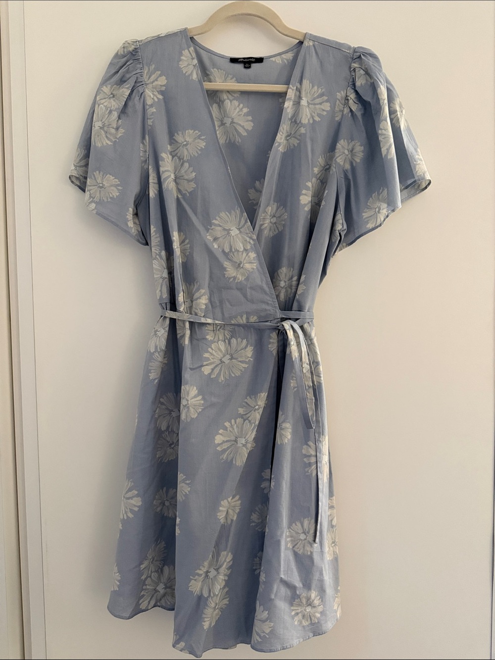 Madewell Light Blue Floral Wrap Midi Dress